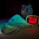 blue and white alarm clock at 10 00